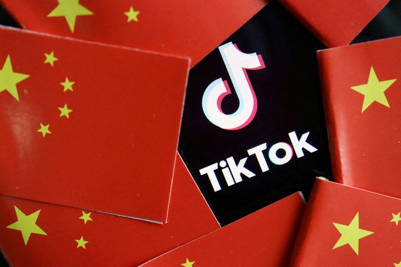 &copy; Reuters. FILE PHOTO: China's flags are seen near a TikTok logo in this illustration picture taken July 16, 2020. REUTERS/Florence Lo/Illustration/File Photo