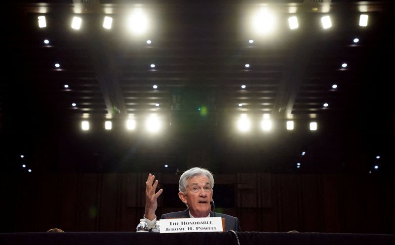 &copy; Reuters. FILE PHOTO: Federal Reserve Chair Jerome H. Powell testifies before a U.S. Senate Banking, Housing, and Urban Affairs Committee hearing on “The Semiannual Monetary Policy Report to the Congress” on Capitol Hill in Washington, U.S. March 7, 2023. REUTE