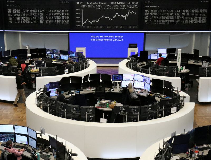 &copy; Reuters. Le graphique de l'indice allemand DAX à la bourse de Francfort, en Allemagne, le 8 mars 2023. /REUTERS/Staff