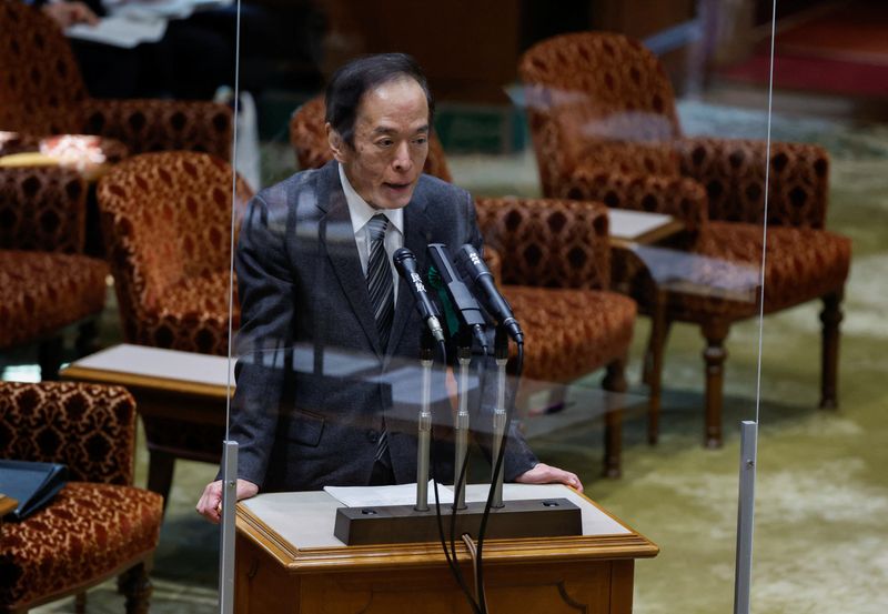 &copy; Reuters. FILE PHOTO: The Japanese government's nominee for the Bank of Japan (BOJ) Governor Kazuo Ueda attends a hearing session at the upper house of the parliament in Tokyo, Japan, February 27, 2023. REUTERS/Issei Kato