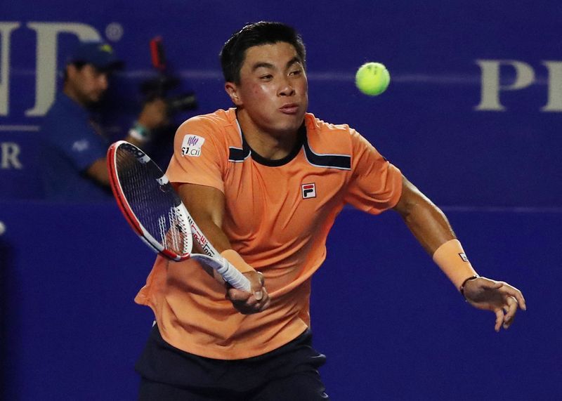 &copy; Reuters. FILE PHOTO: Tennis - ATP 500 - Mexican Open - Arena GNP Seguros, Acapulco, Mexico - February 28, 2023  Brandon Nakashima of the U.S. in action during his first round match against Germany's Daniel Altmaier REUTERS/Henry Romero