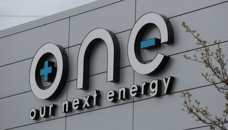 &copy; Reuters. FILE PHOTO: The logo for Our Next Energy (ONE) is seen outside the company's headquarters in Novi, Michigan, U.S., April 25, 2022.REUTERS/ Rebecca Cook/File Photo