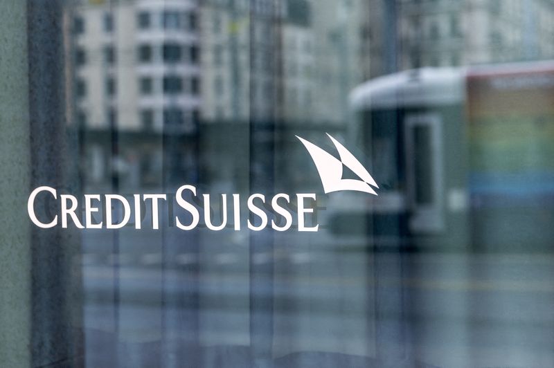 &copy; Reuters. FILE PHOTO: A logo is pictured on the Credit Suisse bank in Geneva, Switzerland, February 22, 2023. REUTERS/Denis Balibouse//File Photo