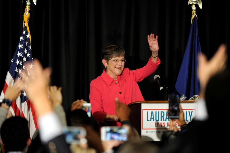 &copy; Reuters. FILE PHOTO: Democrat Laura Kelly talks to her supporters after winning the governor's race at her election night party in Topeka, Kansas, U.S. November 6, 2018. REUTERS/Dave Kaup