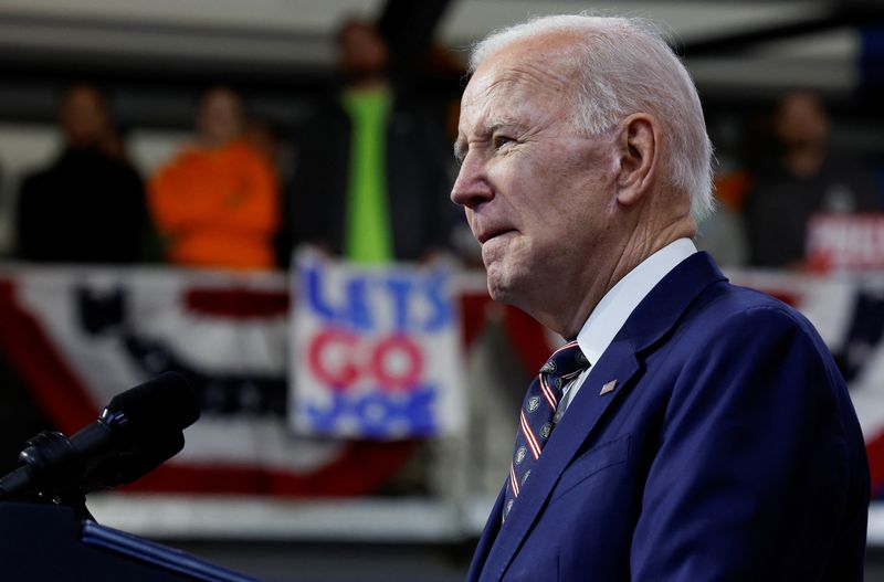 &copy; Reuters. U.S. President Joe Biden delivers remarks about his budget for fiscal year 2024 at the Finishing Trades Institute in Philadelphia, Pennsylvania, U.S., March 9, 2023. REUTERS/Evelyn Hockstein