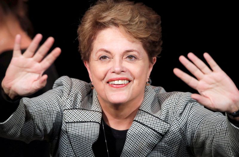 &copy; Reuters. FILE PHOTO: Former Brazilian president Dilma Rousseff gestures as she attends a rally of Paris Mayor Anne Hidalgo, as part of her campaign for the upcoming mayoral election in Paris, France, March 2, 2020. REUTERS/Charles Platiau