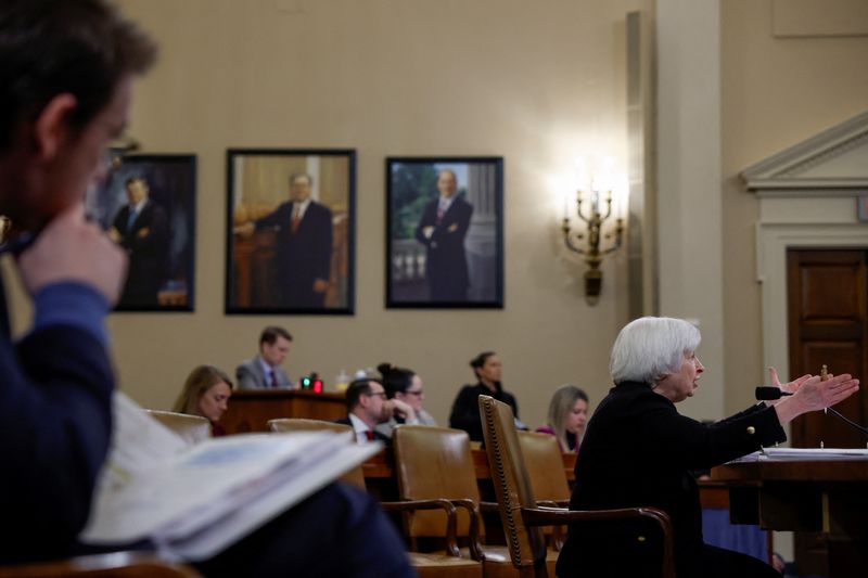 &copy; Reuters. U.S. Treasury Secretary Janet Yellen testifies before a U.S. House Ways and Means Committee hearing on President Joe Biden's fiscal year 2024 Budget Request on Capitol Hill in Washington, U.S., March 10, 2023. REUTERS/Evelyn Hockstein