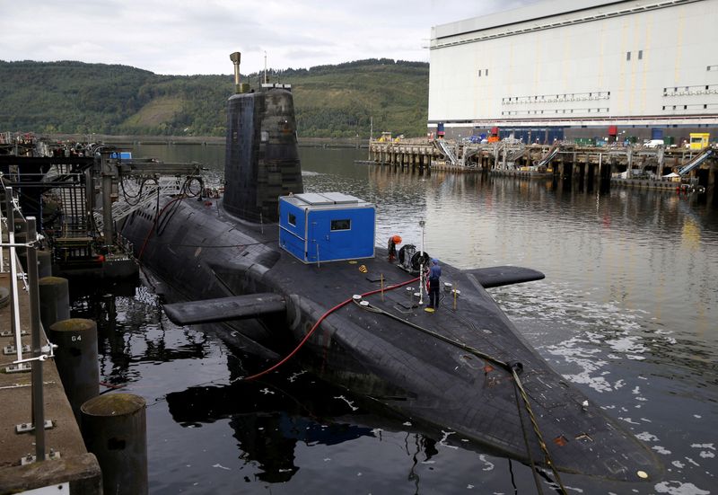 &copy; Reuters. FILE PHOTO: A nuclear submarine is seen at the Royal Navy's submarine base at Faslane, Scotland, Britain August 31, 2015. REUTERS/Russell Cheyne/File Photo