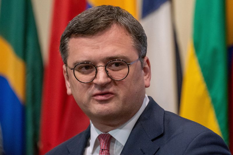 &copy; Reuters. FILE PHOTO: Ukrainian Minister of Foreign Affairs Dmytro Kuleba addresses the media during a press encounter at the United Nations at U.N. headquarters in New York City, New York, U.S., February 24, 2023. REUTERS/David Dee Delgado/File Photo