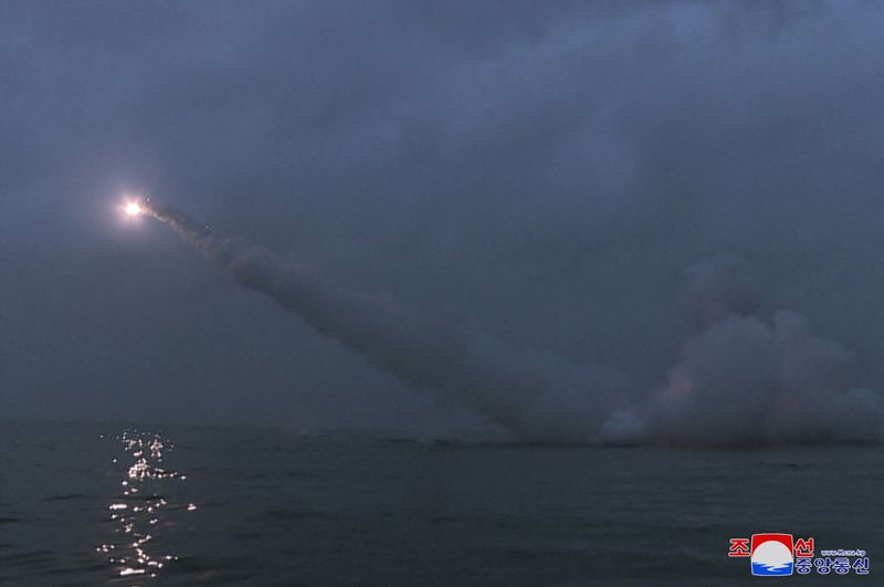 &copy; Reuters. A general view as North Korea fired two missiles from a submarine striking an underwater target, according to state media, at an undisclosed location in North Korea March 12, 2023 in this photo released by North Korea's Korean Central News Agency (KCNA). 