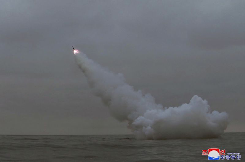 © Reuters. A general view as North Korea fired two missiles from a submarine striking an underwater target, according to state media, at an undisclosed location in North Korea March 12, 2023 in this photo released by North Korea's Korean Central News Agency (KCNA). KCNA via REUTERS  