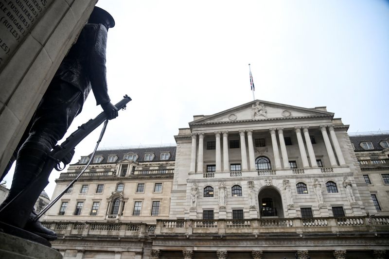 &copy; Reuters. FILE PHOTO: A general view shows the Bank of England building, in London, Britain November 3, 2022. REUTERS/Toby Melville