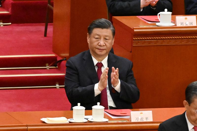 &copy; Reuters. FILE PHOTO: China's President Xi Jinping applauds during the closing session of the National People's Congress (NPC) at the Great Hall of the People in Beijing on March 13, 2023.     NOEL CELIS/Pool via REUTERS