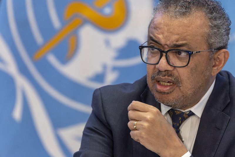 &copy; Reuters. FILE PHOTO: Director-General of the World Health Organisation (WHO) Dr. Tedros Adhanom Ghebreyesus attends an ACANU briefing on global health issues, including COVID-19 pandemic and war in Ukraine in Geneva, Switzerland, December 14, 2022. REUTERS/Denis B