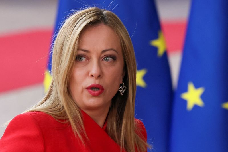 &copy; Reuters. FILE PHOTO: Italy's Prime Minister, Giorgia Meloni, attends the European leaders summit in Brussels, Belgium, February 9, 2023. REUTERS/Yves Herman