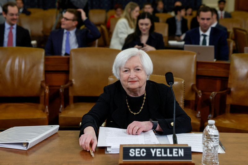 &copy; Reuters. FILE PHOTO: U.S. Treasury Secretary Janet Yellen attends a U.S. House Ways and Means Committee hearing on President Joe Biden's fiscal year 2024 Budget Request on Capitol Hill in Washington, U.S., March 10, 2023. REUTERS/Evelyn Hockstein/File Photo