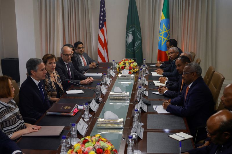 &copy; Reuters. U.S. Secretary of State Antony Blinken meets Ethiopian Deputy Prime Minister and Foreign Minister Demeke Mekonnen in Addis Ababa, Ethiopia March 15, 2023. REUTERS/Tiksa Negeri/Pool