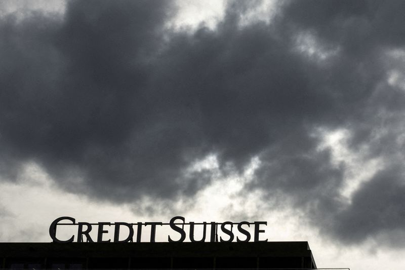 &copy; Reuters. FILE PHOTO: A Credit Suisse logo is pictured on a the roof of a branch in Geneva, Switzerland, November 3, 2022. REUTERS/Denis Balibouse/File Photo