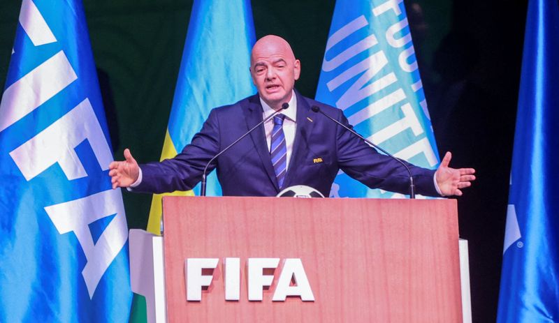 &copy; Reuters. El presidente de la FIFA, Gianni Infantino, se dirige al 73º Congreso de la FIFA en el BK Arena de Kigali, Ruanda, el 16 de marzo de 2023. REUTERS/Jean Bizimana