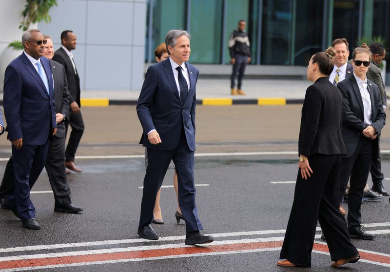 &copy; Reuters. U.S. Secretary of State Antony Blinken departs for Niger from Bole International Airport, in Addis Ababa, Ethiopia March 16, 2023. REUTERS/Tiksa Negeri/Pool