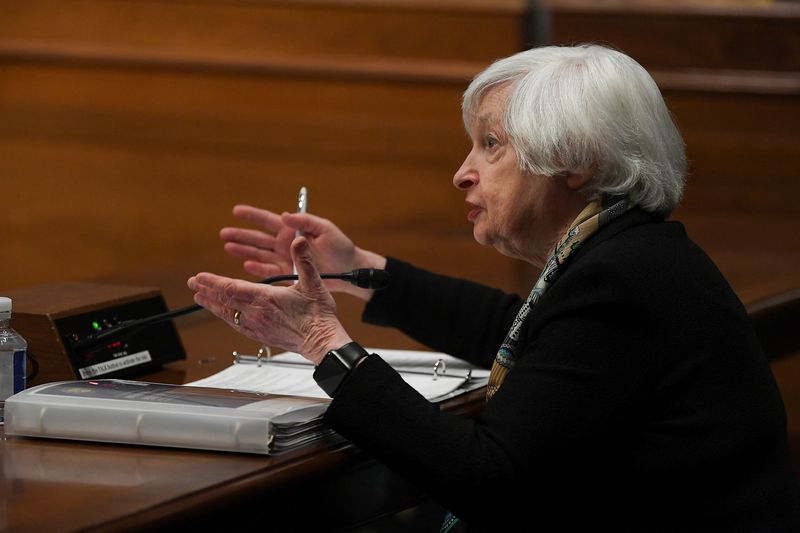 &copy; Reuters. Secretária do Tesouro dos EUA, Janet Yellen, participa de audiência no Comitê de Finanças do Senado
16/03/2023
REUTERS/Mary F. Calvert