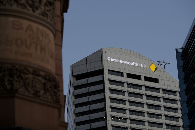 &copy; Reuters. FILE PHOTO: An office building with Commonwealth Bank logo is seen in the Central Business District of Sydney, Australia, June 3, 2020.   REUTERS/Loren Elliott