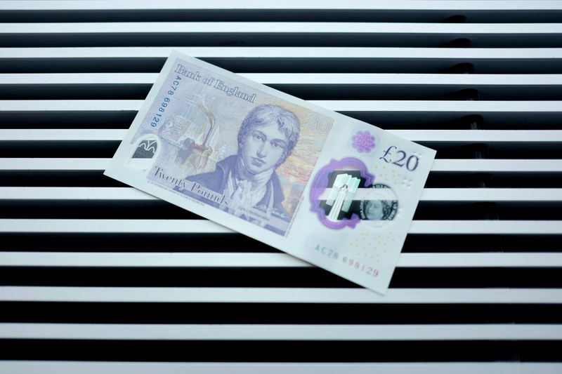 &copy; Reuters. FILE PHOTO: A sample of the new twenty pound note is seen during the launch event for the new note design at the Turner Contemporary gallery in Margate, Britain, October 10, 2019. Leon Neal/Pool via REUTERS