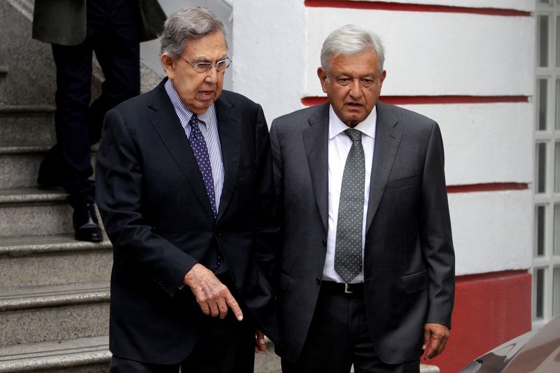 &copy; Reuters. FILE PHOTO: Mexico's then president-elect Andres Manuel Lopez Obrador (R) talks with Mexican politician Cuauhtemoc Cardenas while leaving his campaign headquarters in Mexico City, Mexico July 3, 2018. REUTERS/Daniel Becerril