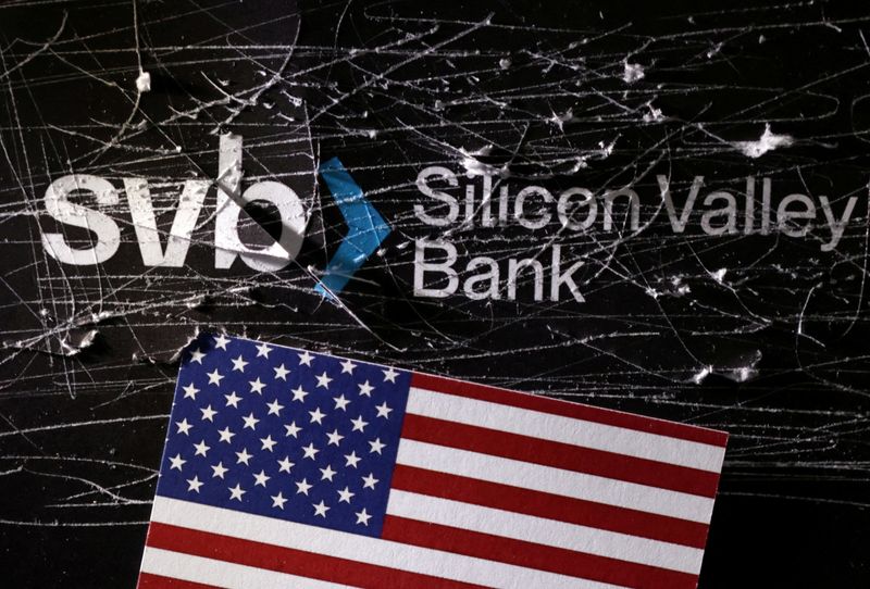 &copy; Reuters. FILE PHOTO: Destroyed SVB (Silicon Valley Bank) logo and U.S. flag is seen in this illustration taken March 13, 2023. REUTERS/Dado Ruvic/Illustration