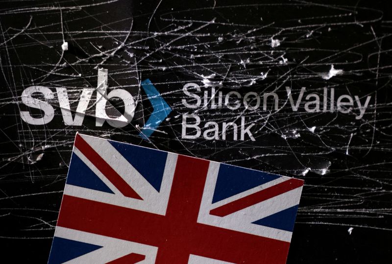 &copy; Reuters. FILE PHOTO: Destroyed SVB (Silicon Valley Bank) logo and UK flag is seen in this illustration taken March 13, 2023. REUTERS/Dado Ruvic/Illustration/File Photo