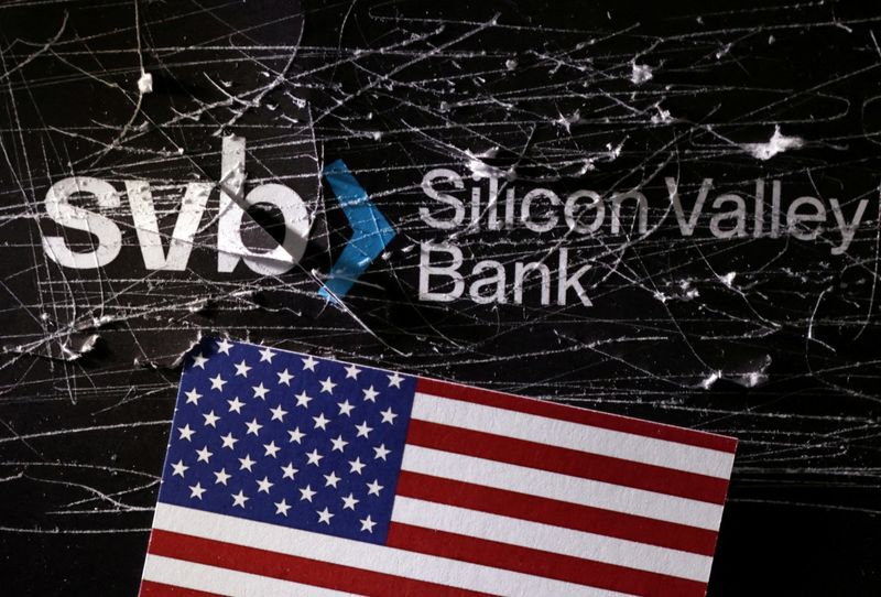 &copy; Reuters. FILE PHOTO: Destroyed SVB (Silicon Valley Bank) logo and U.S. flag is seen in this illustration taken March 13, 2023. REUTERS/Dado Ruvic/Illustration/File Photo