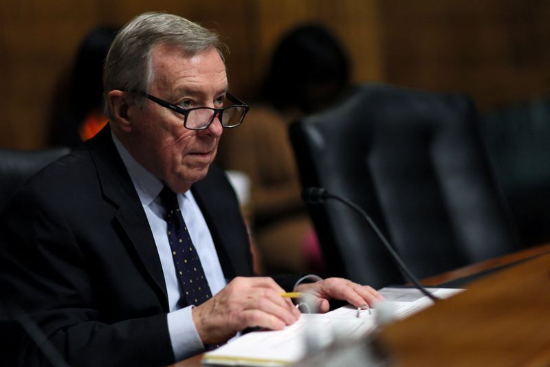 &copy; Reuters. FILE PHOTO: U.S. Senate Judiciary Committee Chairman Dick Durbin takes part in the U.S. Senate Judiciary Committee hearing on President Joe Biden's judicial nominees on Capitol Hill in Washington, U.S., January 25, 2023. REUTERS/Leah Millis