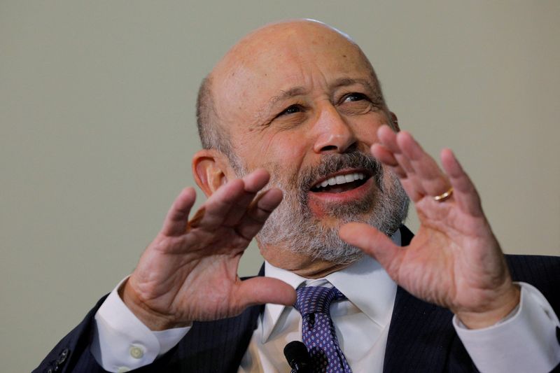 &copy; Reuters. FILE PHOTO: Lloyd Blankfein, former CEO of Goldman Sachs, speaks at the Boston College Chief Executives Club luncheon in Boston, MA, U.S., March 22, 2018.   REUTERS/Brian Snyder/File Photo