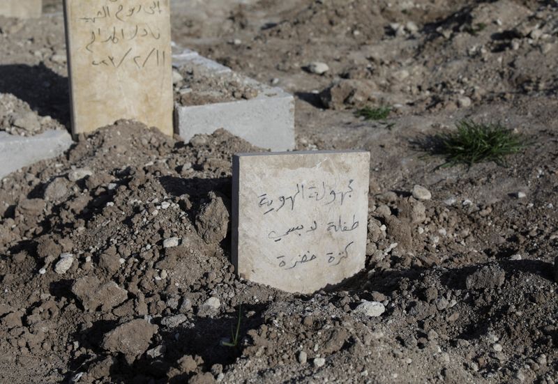 &copy; Reuters. Lápide demarca local de enterro de garota "desconhecida" em cemitério, em Jandaris, Síria
04/03/2023
REUTERS/Khalil Ashawi