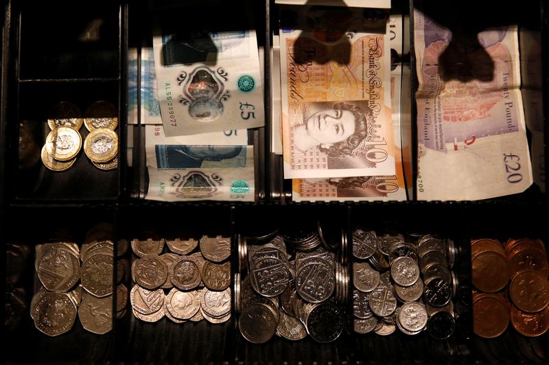&copy; Reuters. FILE PHOTO: Pound Sterling notes and change are seen inside a cash resgister in a coffee shop in Manchester, Britain, Septem,ber 21, 2018. REUTERS/Phil Noble