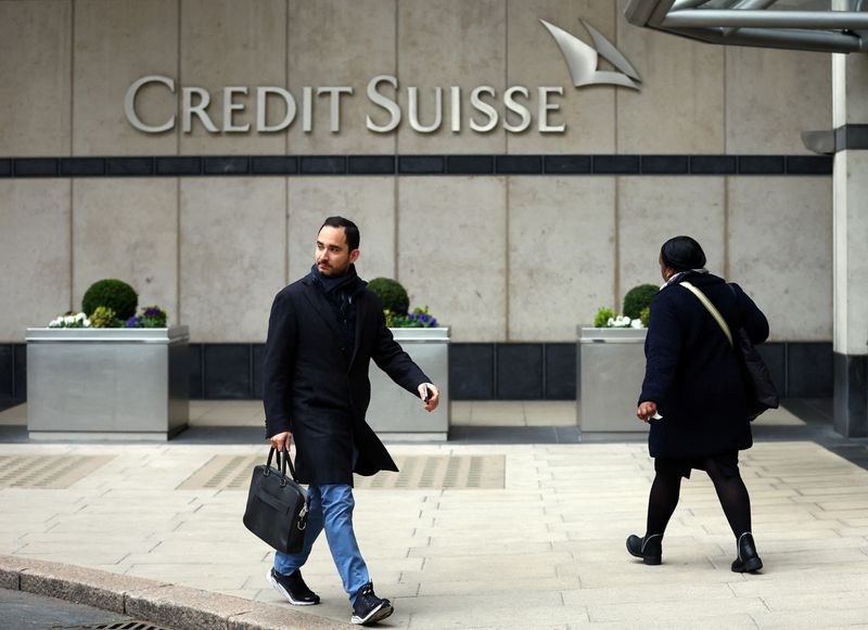 &copy; Reuters. Le bureau de Credit Suisse à Londres. /Photo prise le 20 mars 2023/REUTERS/Hannah McKay