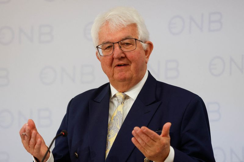 &copy; Reuters. FILE PHOTO: European Central Bank policymaker Robert Holzmann holds a news conference on the latest economic forecasts by the Austrian National Bank, which he heads, the day after a scheduled rate-setting meeting in Vienna, Austria, December 16, 2022. REU