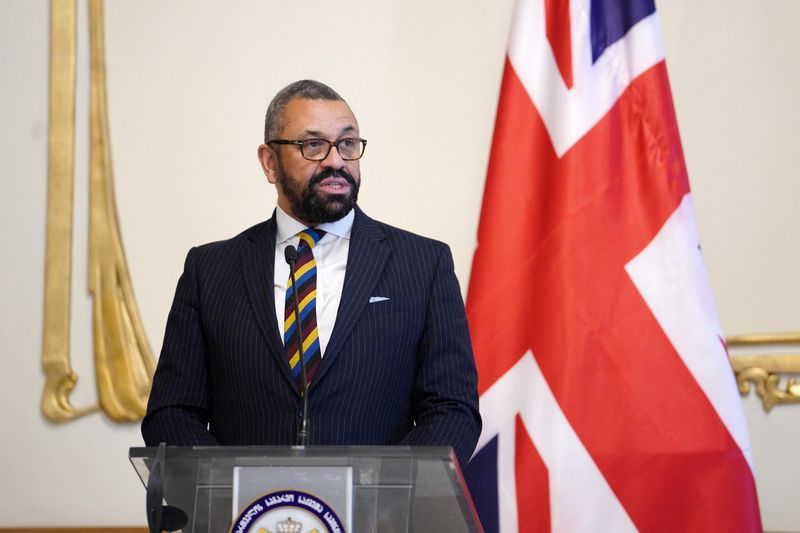 &copy; Reuters. FILE PHOTO-British Foreign Secretary James Cleverly attends a joint news conference with Georgian Foreign Minister Ilia Darchiashvili in Tbilisi, Georgia, March 17, 2023. Georgian Foreign Ministry/Handout via REUTERS 
