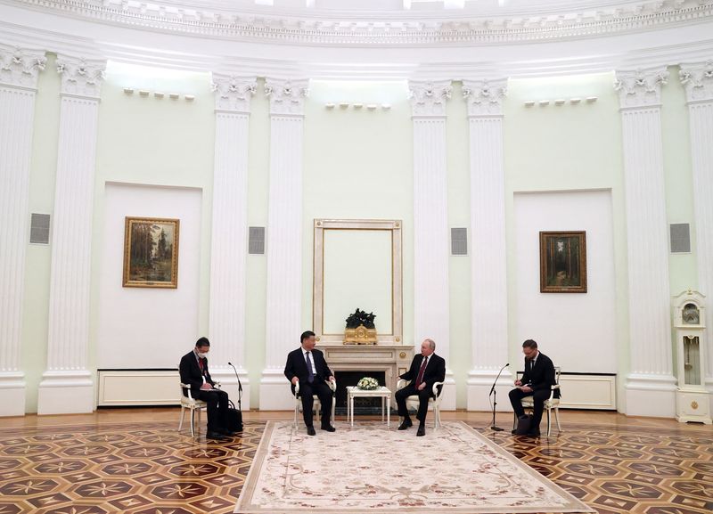 &copy; Reuters. Russian President Vladimir Putin and Chinese President Xi Jinping attend a meeting at the Kremlin in Moscow, Russia, March 20, 2023. Sputnik/Sergei Karpukhin/Pool via REUTERS 