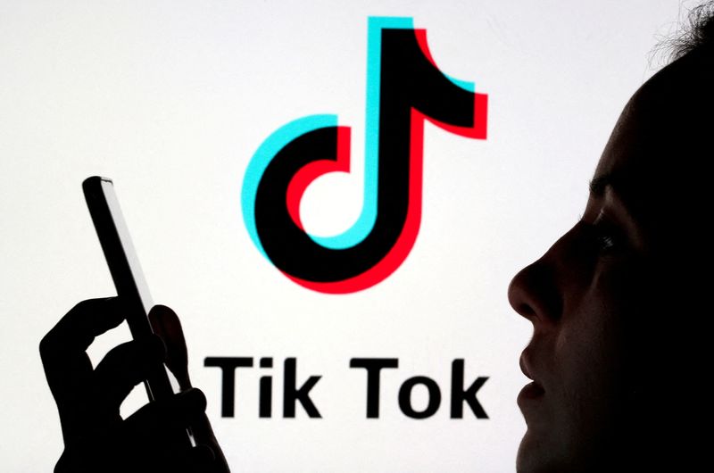 &copy; Reuters. FOTO DE ARCHIVO. Imagen de ilustración de una persona sosteniendo un teléfono inteligente mientras detrás se muestra el logo de TikTok. 7 de noviembre de 2019. REUTERS/Dado Ruvic