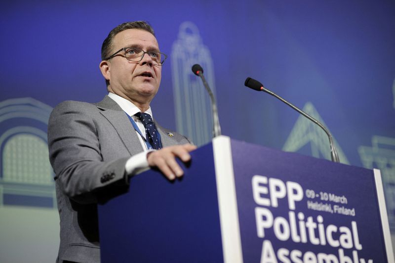 &copy; Reuters. Leader of the National Coalition Party of Finland Petteri Orpo speaks at the opening of the Political Assembly of the Group of the European People's Party (EPP Group) in Helsinki, Finland, March 9, 2023.  Lehtikuva/Mikko Stig/via REUTERS/File Photo