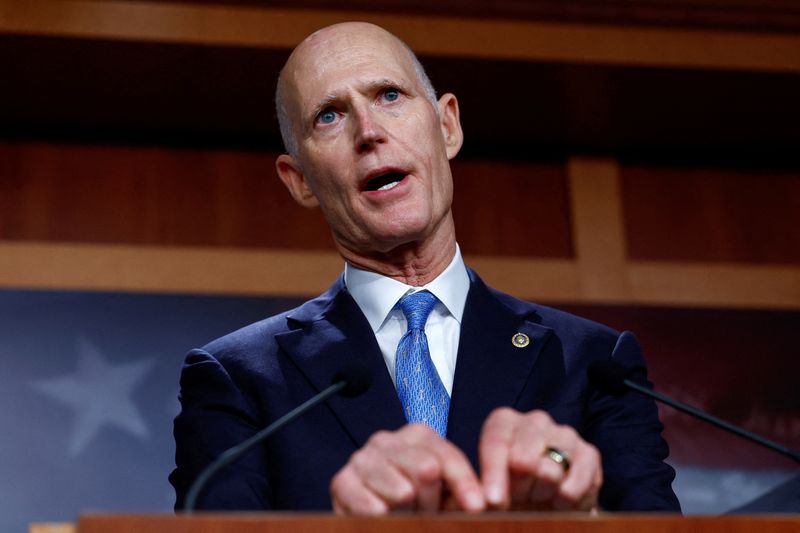 &copy; Reuters. FILE PHOTO: U.S. Senator Rick Scott (R-FL) calls for the rescinding of the COVID-19 mandate for U.S. military during a news conference about the National Defense Authorization Act, on Capitol Hill in Washington, U.S., December 7, 2022. REUTERS/Evelyn Hock