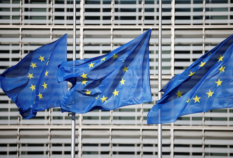 &copy; Reuters. FILE PHOTO: European Union flags fly outside the European Commission headquarters in Brussels, Belgium, March 1, 2023.REUTERS/Johanna Geron//File Photo