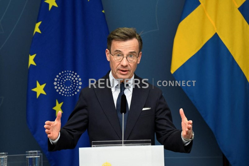 &copy; Reuters. Il primo ministro svedese Ulf Kristersson durante una conferenza stampa a Stoccolma, 14 marzo 2023.  Fredrik Sandberg/TT News Agency/via REUTERS     