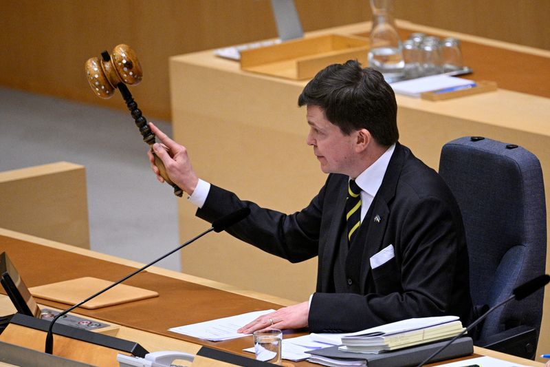 &copy; Reuters. Speaker Andreas Norlen attends the vote in the Swedish Parliament regarding NATO membership, in Stockholm, Sweden, March 22, 2023. TT News Agency/Anders Wiklund via REUTERS  