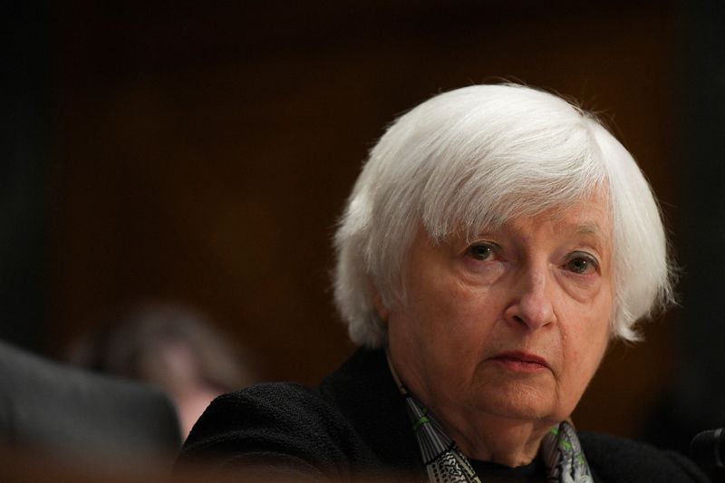 &copy; Reuters. FILE PHOTO: U.S. Treasury Secretary Janet Yellen takes questions on the Biden administration's plans following the collapse of three U.S. lenders including Silicon Valley Bank and Signature Bank, as she testifies before a Senate Finance Committee hearing 