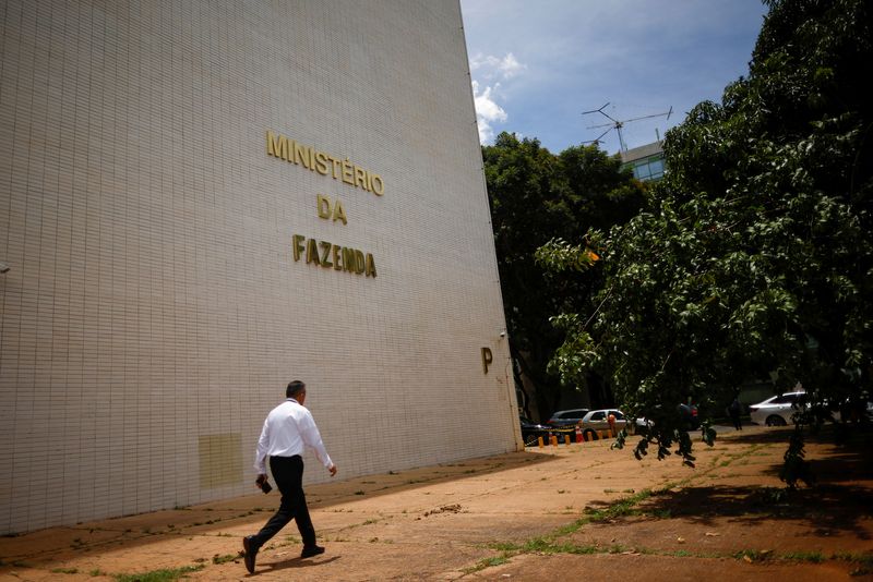 &copy; Reuters. FILE PHOTO: A man walks near the?Ministry of Finance?building in Brasilia, Brazil?February 14, 2023. REUTERS/Adriano Machado