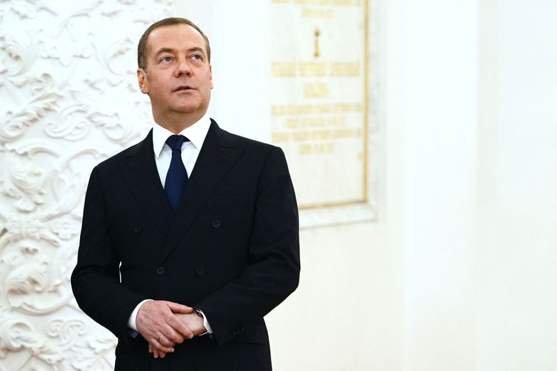 &copy; Reuters. Deputy head of Russia's Security Council Dmitry Medvedev waits before a meeting of Russian President Vladimir Putin with Chinese President Xi Jinping at the Kremlin in Moscow, Russia March 21, 2023. Sputnik/Alexei Maishev/Kremlin via REUTERS 