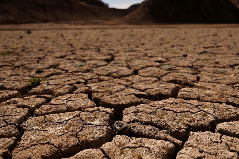 &copy; Reuters. 　３月２２日、国連は２２日、約半世紀ぶりに「国連水会議」をニューヨークで開催した。写真は干ばつによりひび割れた貯水池の底。スペインのバルゲダーで１４日撮影（２０２３年　ロ