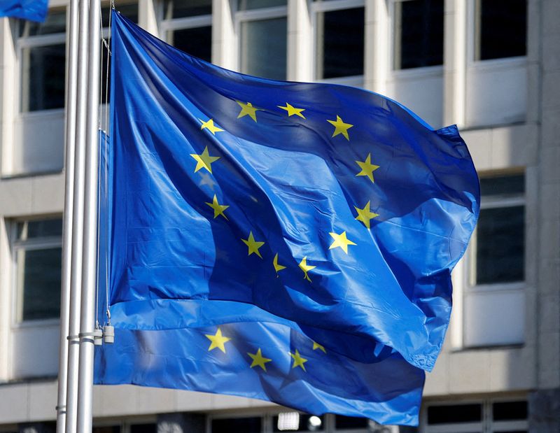 &copy; Reuters. FILE PHOTO: European?Union?flags fly outside the?European?Commission headquarters in Brussels, Belgium, March 1, 2023.REUTERS/Johanna Geron//File Photo
